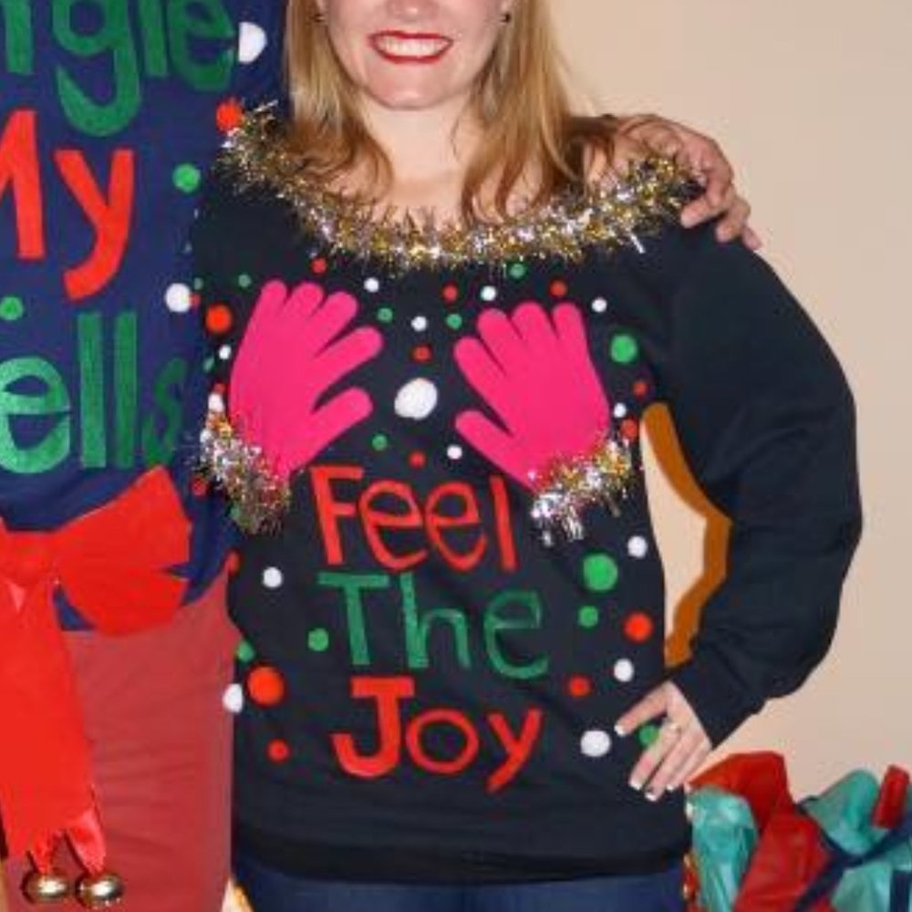 Feel the Joy Sweatshirt Ugly Sweater Party Christmas Funny Holiday M